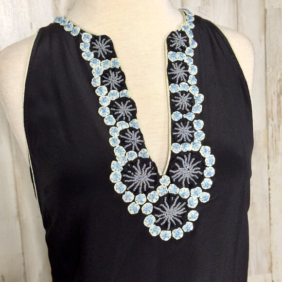 BCBG Maxazria Black Embellished Beaded V-Neck Racerback Chiffon Tank Pocket Sz M - Picture 2 of 11